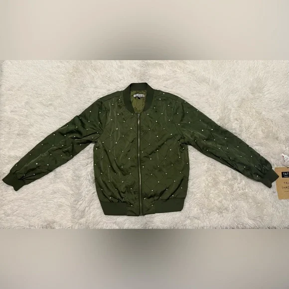 Wdny Women’s Embellished Zip-front Jacket in Olive Size M - Picture 2 of 5